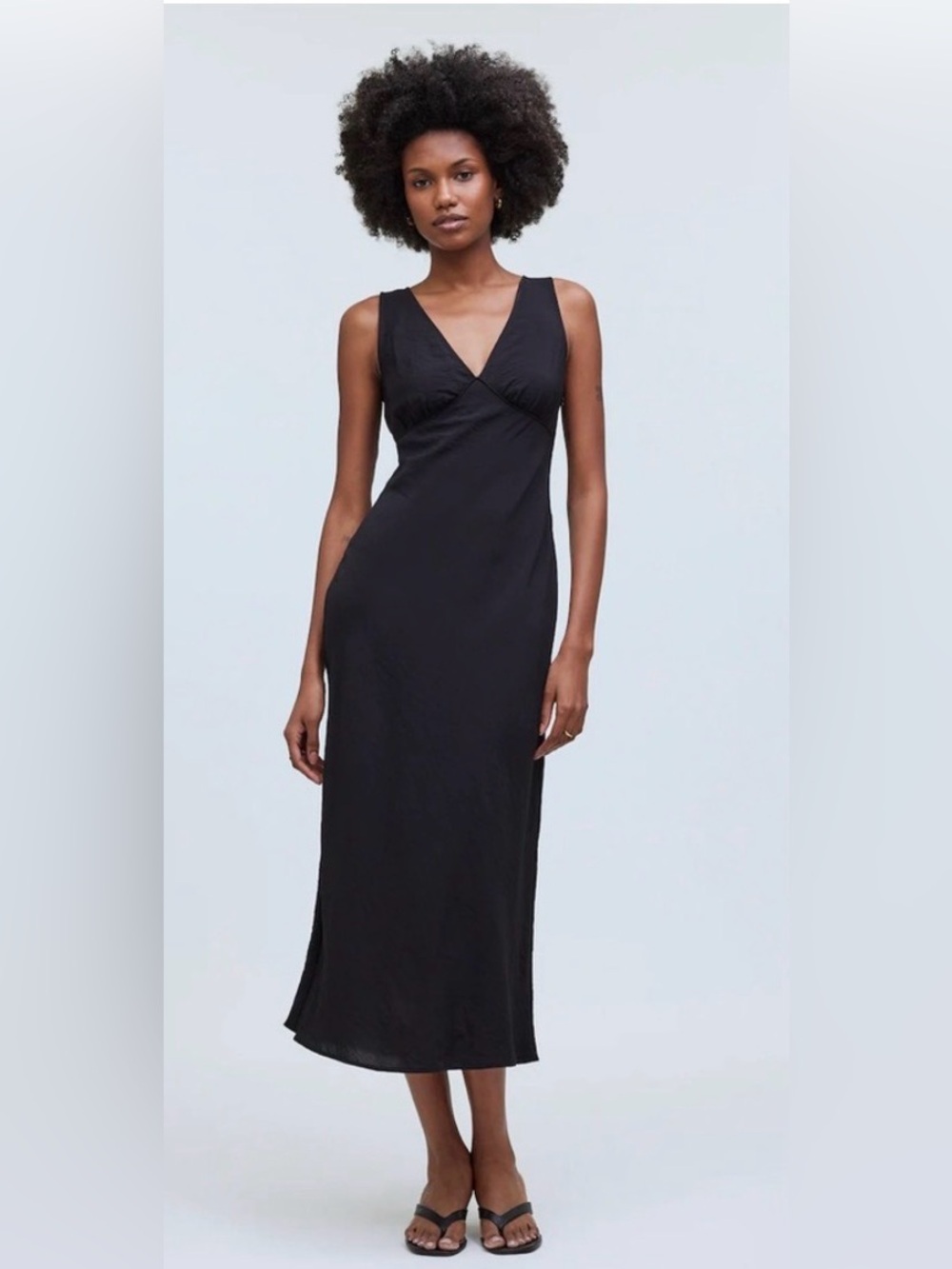 Madewell Ariana Slip V Neck True Black Midi Dress US Women's 6 P